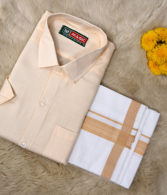 Cream and white 100% cotton shirt and panche for Men | Men's kurta set