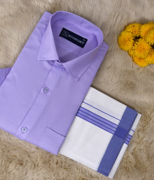 Lavendar and white 100% cotton shirt and panche for Men | Men's kurta set