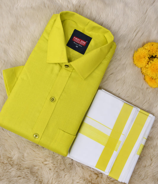 Green and white 100% cotton shirt and panche for Men | Men's kurta set