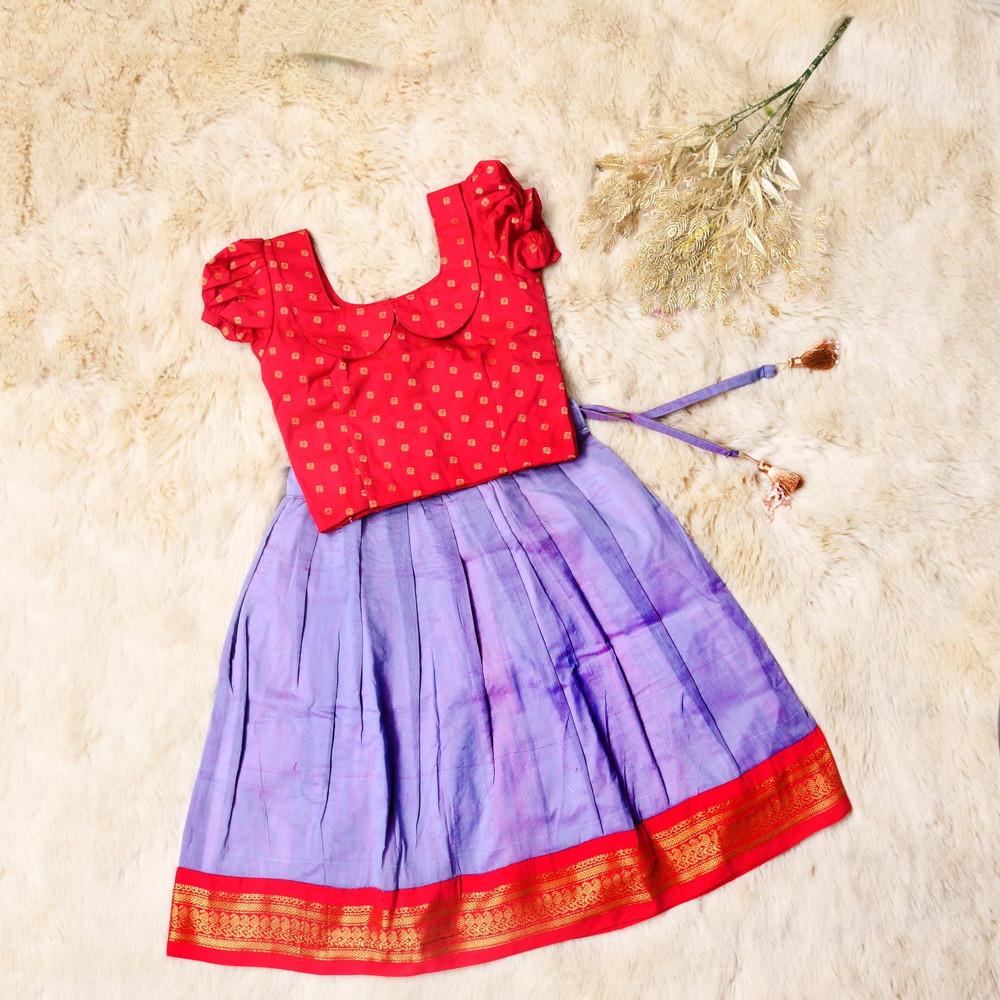 Buddhi - Unicorn and Pink kanchi cotton south Indian ethnic wear langa blouse for baby girl