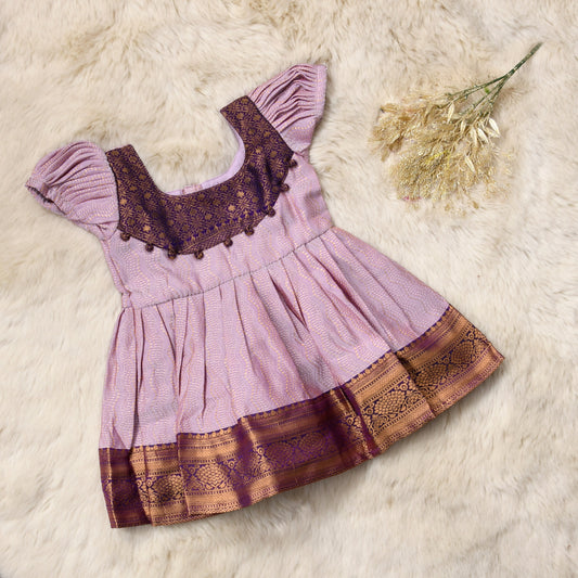 Shreyanshi - Lavender with purple pattu silk ethnic wear for baby girl