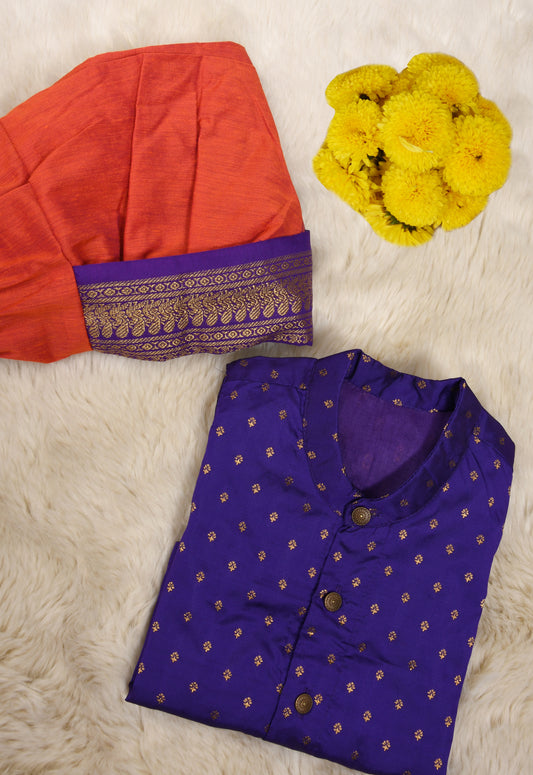 Purple and orange dhoti kurta for baby boy