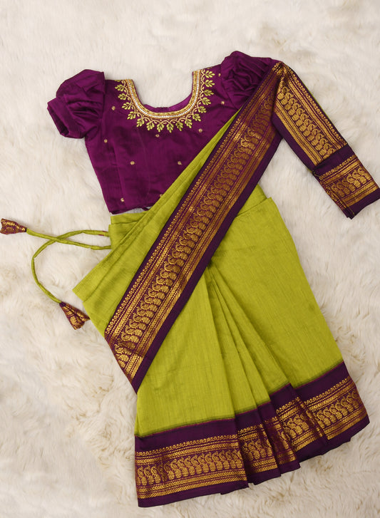 Green and wine  - Ready to wear saree for kids Ethnic wear for baby girl