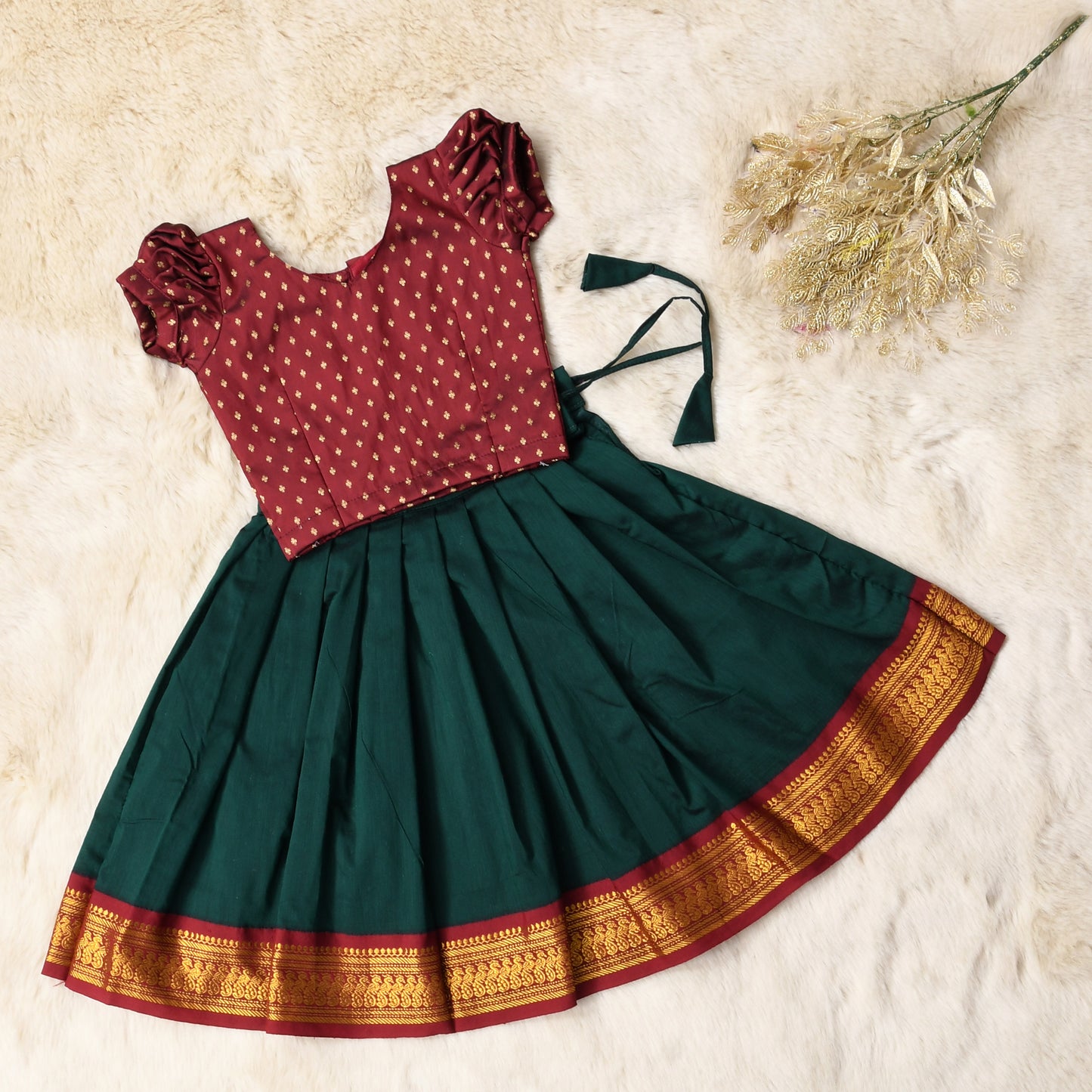 Swati - bottle green and maroon kanchi cotton south Indian ethnic wear langa blouse for baby girl