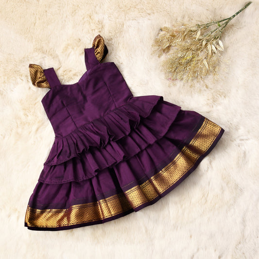 Deep Wine - Cotton Silk 3 Layered South Indian Ethnic Frock for Baby Girl