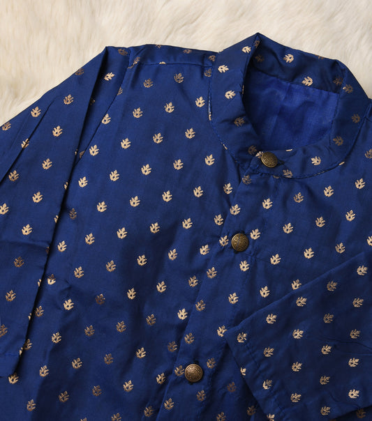 Navy Blue Semi silk kurta baby boy ethnic top wear