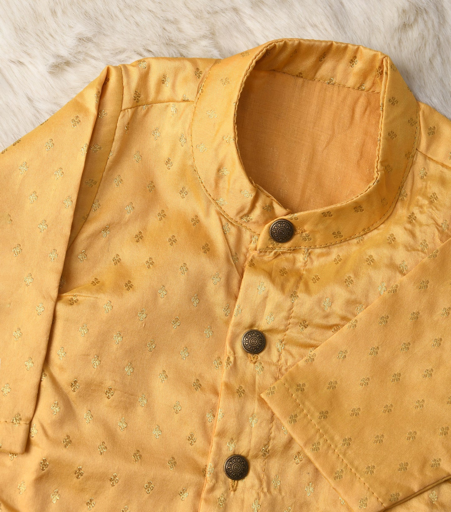 Golden hue semi silk kurta baby boy ethnic top wear