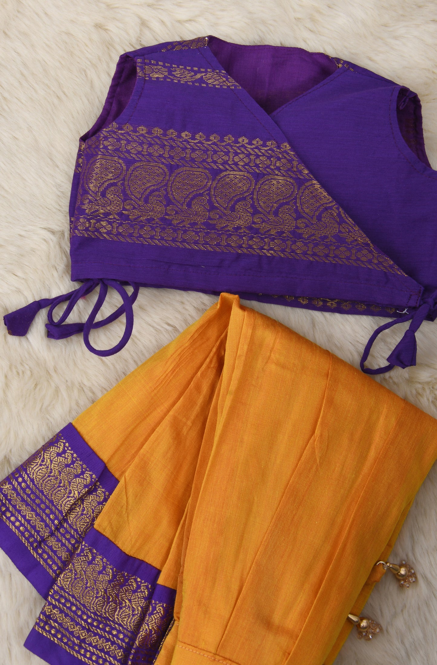 purple and manga yellow langa and angrakha blouse ethnic lehenga dress for baby girl