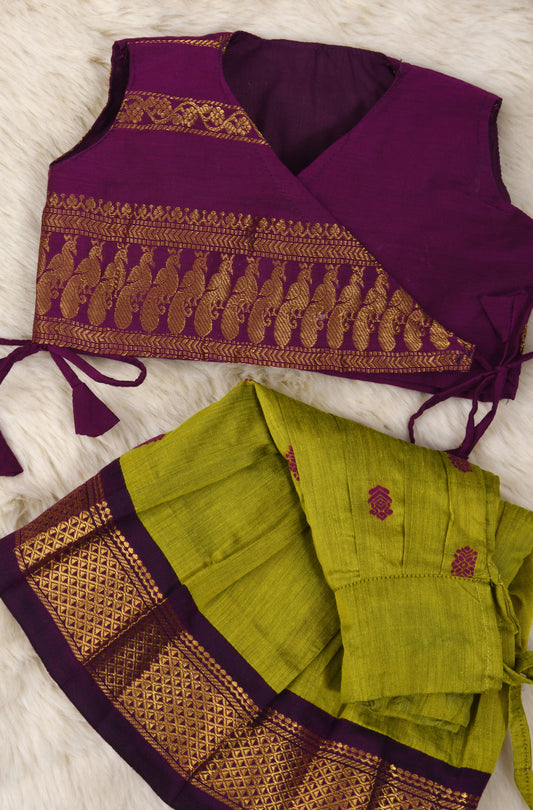 Wine and green langa and angrakha blouse ethnic lehenga dress for baby girl