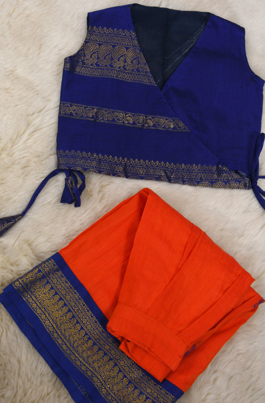 Orange and blue langa and angrakha blouse ethnic lehenga dress for baby girl