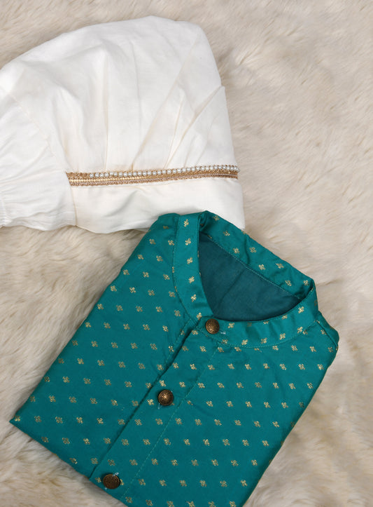 Aqua blue and white kurta dhoti baby boy ethnic wear