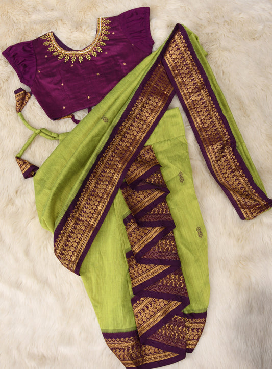 Green and wine  - Ready to wear saree for kids Ethnic wear for baby girl - (PREORDER ONLY) 15-20 Days delivery time