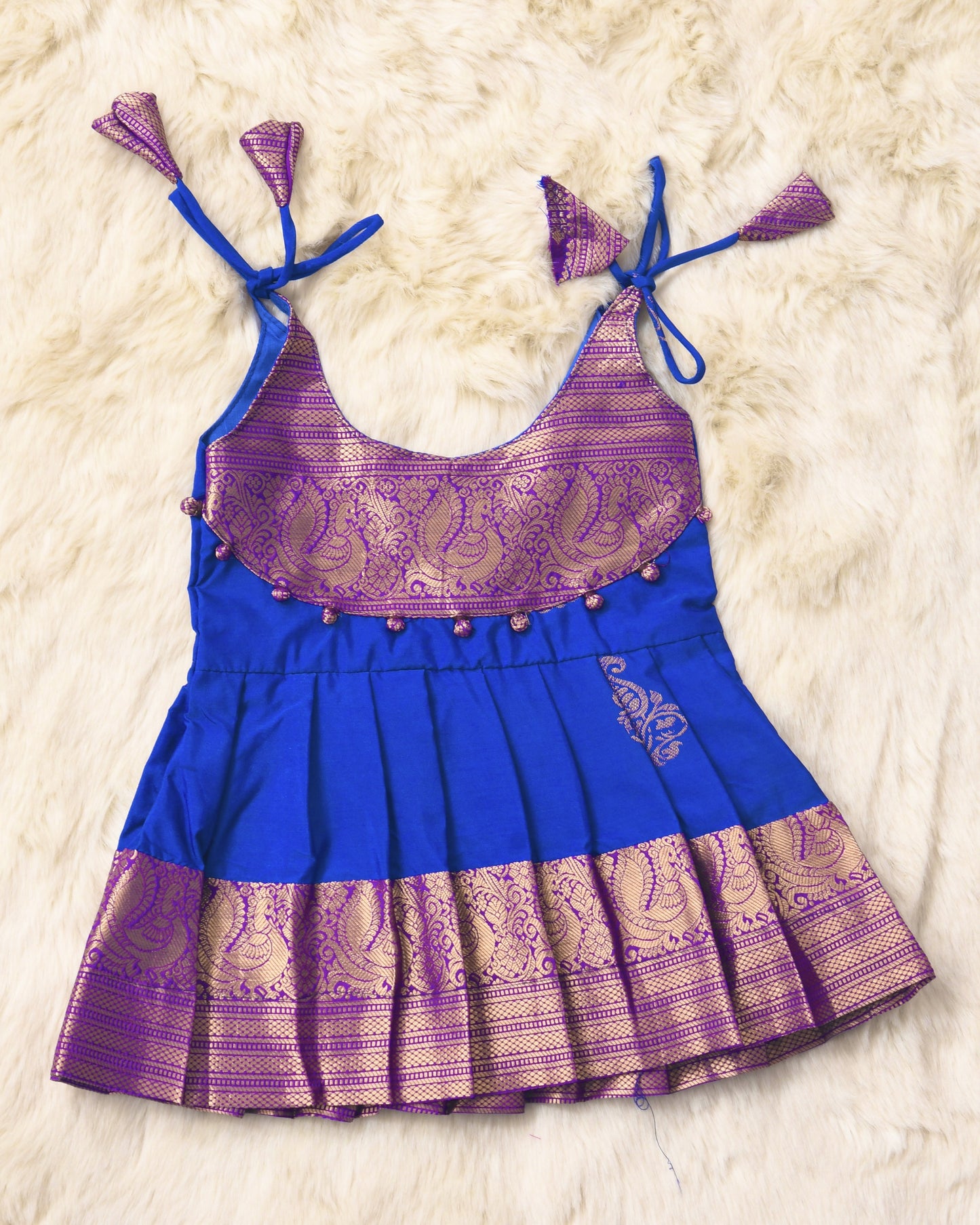 Vibha - Royal Blue with deep purple pattu silk ethnic wear for baby girl