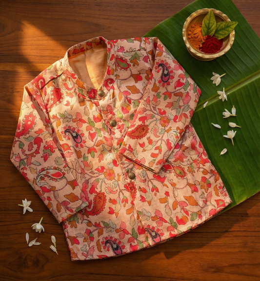 Indian Pushpam print silk kurta baby boy ethnic top wear