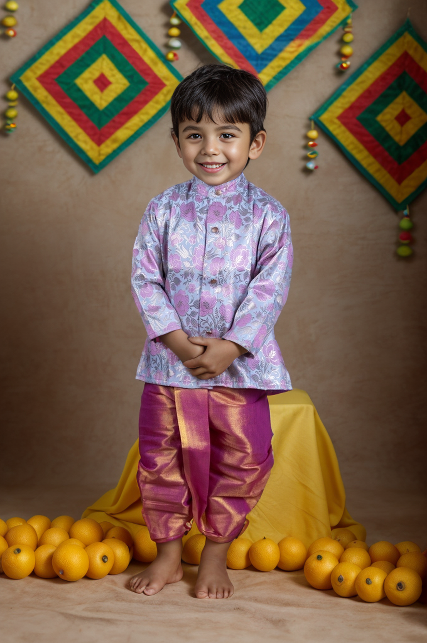 Pastel blue with rose pink kurta dhoti ethnic wear for baby boy