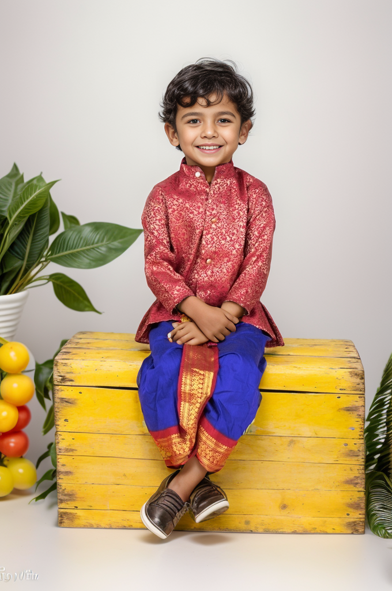 Maroon with royal blue kurta dhoti ethnic wear for baby boy