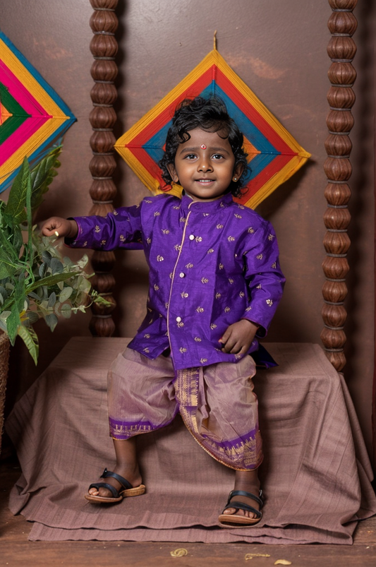 Purple with lavender shade kurta dhoti ethnic wear for baby boy