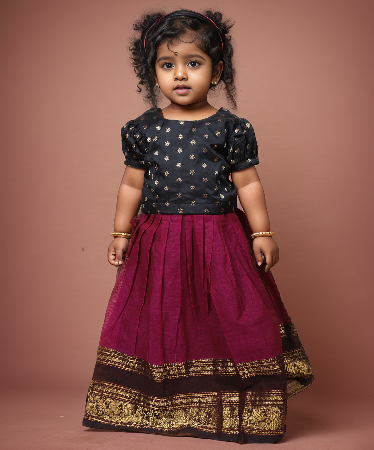 Kali - black and maroon kanchi cotton south Indian ethnic wear langa blouse for baby girl