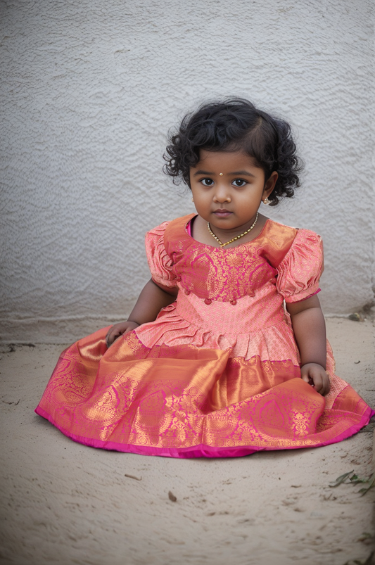 Anantaa - Light pink with magenta pattu silk ethnic wear for baby girl