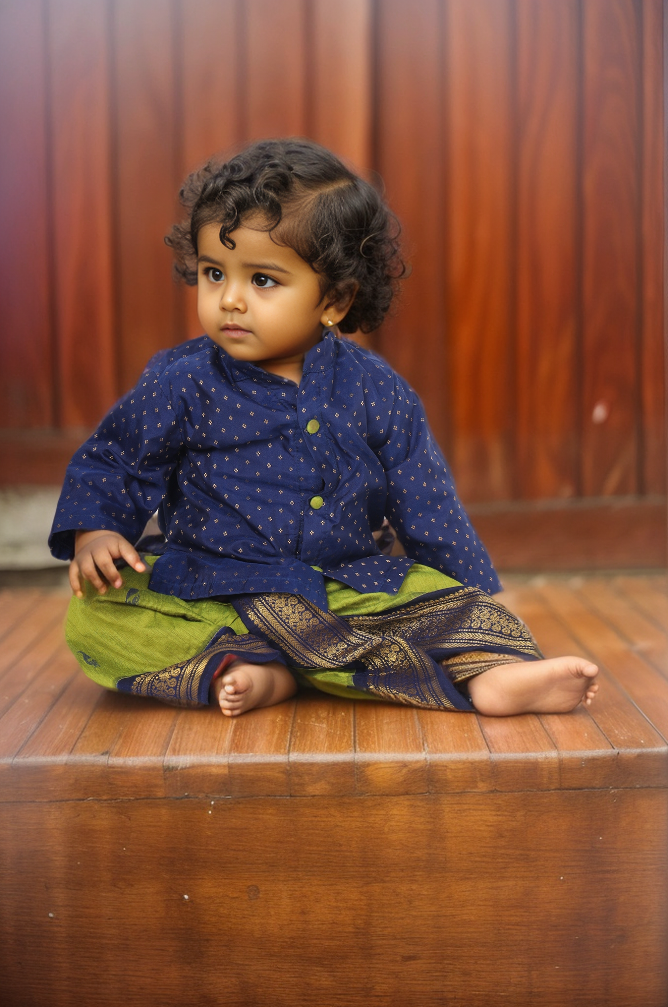 Light green and navy blue embroidered kurta dhoti ethnic dress for baby boy