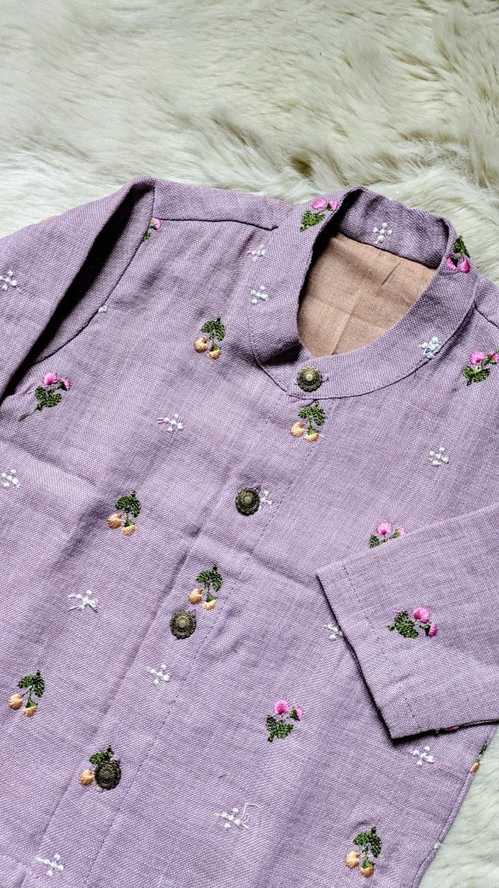 Lavender Linen Kurta for baby boy ethnic top wear
