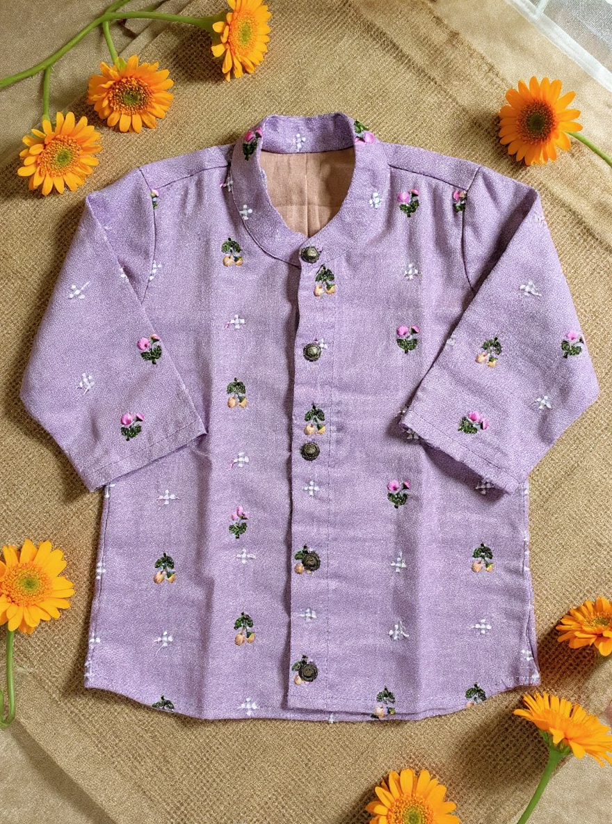 Lavender Linen Kurta for baby boy ethnic top wear