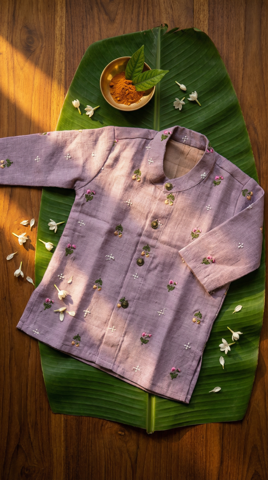 Lavender Linen Kurta for baby boy ethnic top wear
