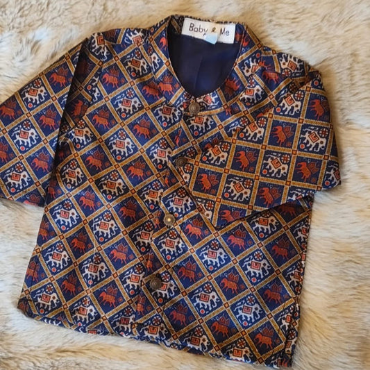 Navy blue patola Kurta for baby boy ethnic top wear