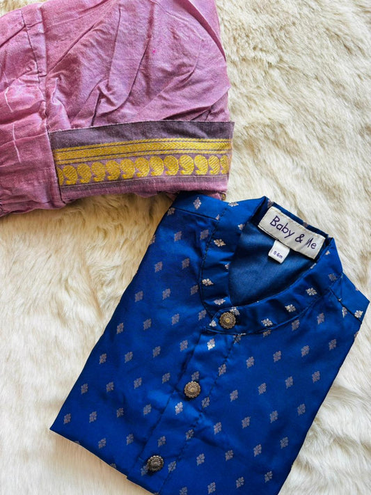 Navy Blue and Onion pink kurta dhoti baby boy ethnic wear