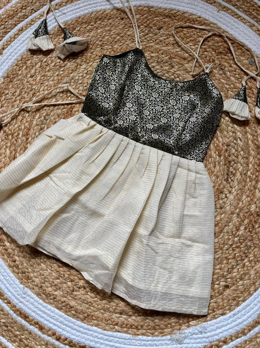 Kerala Special - black milk white frock for festivals with head bow, shoes and undie