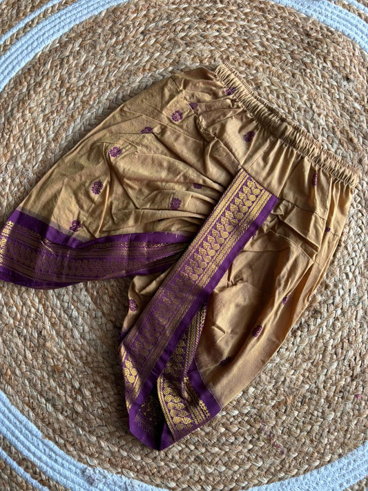 Gold with Wine border cotton silk dhoti baby boy ethnic bottom wear
