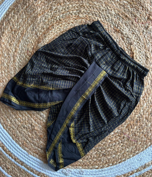 Black checked with gold  zari border dhoti baby boy ethnic bottom wear