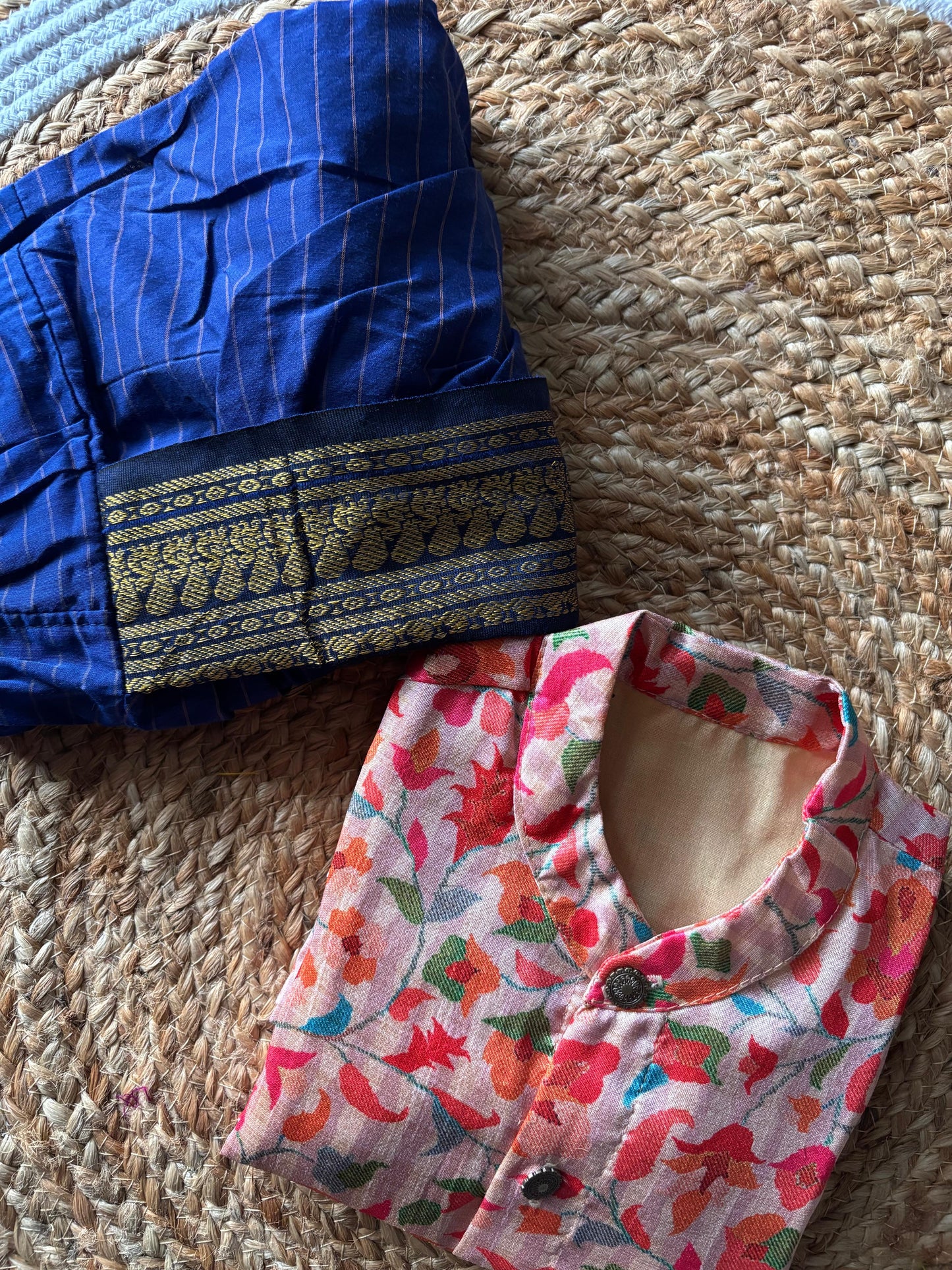 Traditional Indian Multi floral Autumn with blue checks kurta dhoti baby boy ethnic wear
