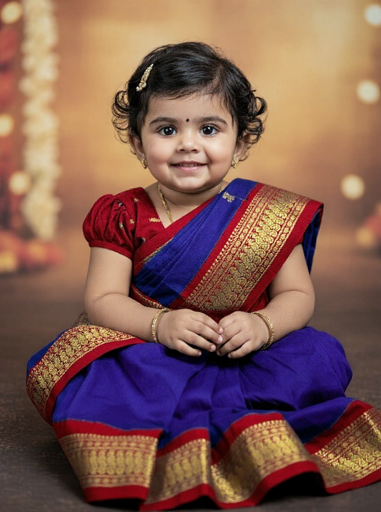 Royal Blue and maroon - Ready to wear muttukattam saree for kids Ethnic wear for baby girl