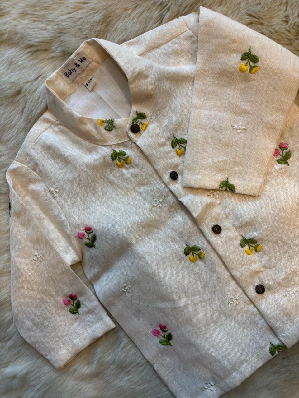 Pure Linen White with pink Kurta Dhoti for baby boy