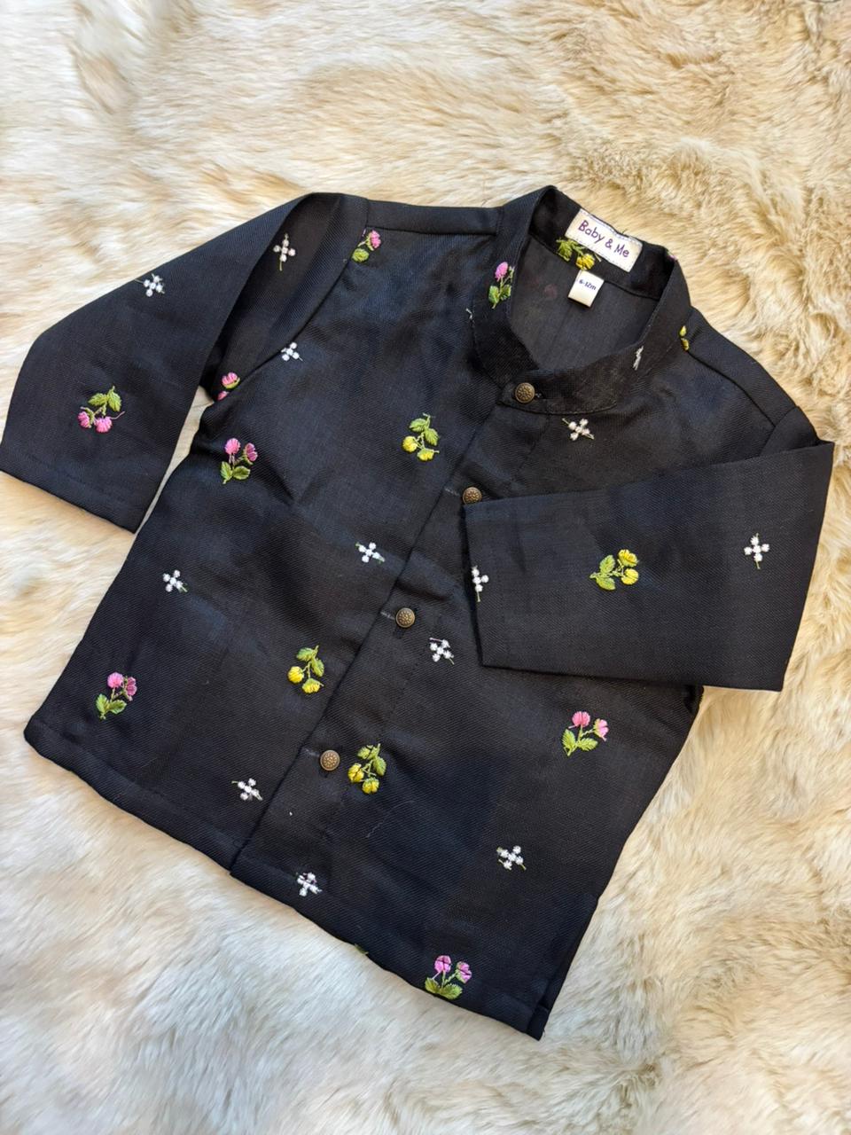 Pure Linen Black and Rusty orange Kurta Dhoti for baby boy