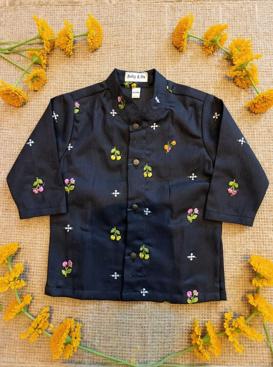 Black Linen Kurta for baby boy ethnic top wear