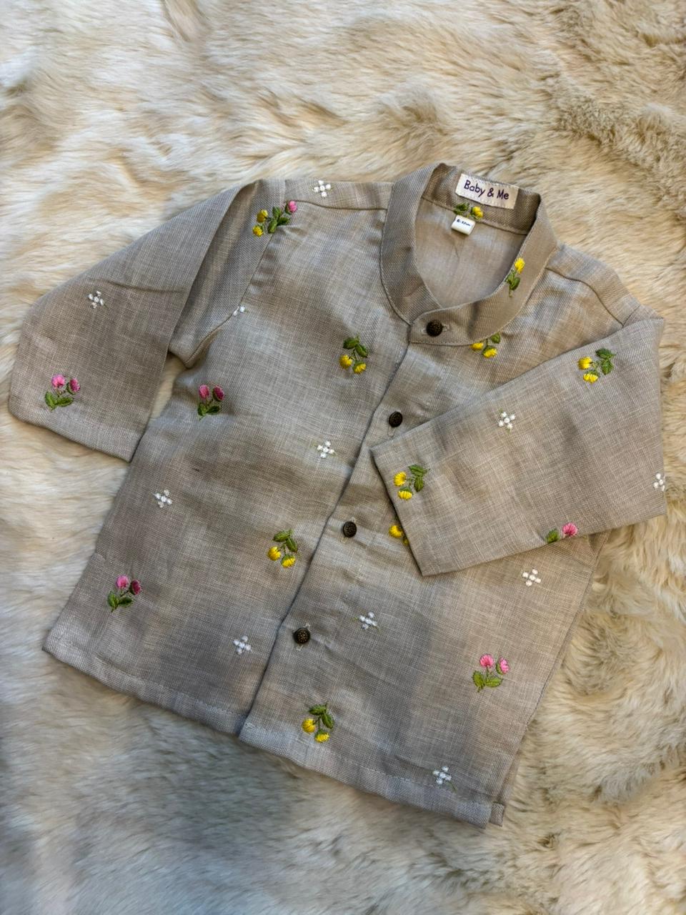 Grey Linen Kurta for baby boy ethnic top wear