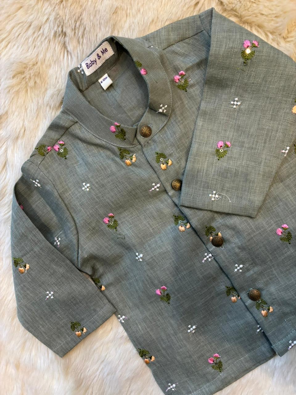 Grey Linen Kurta for baby boy ethnic top wear