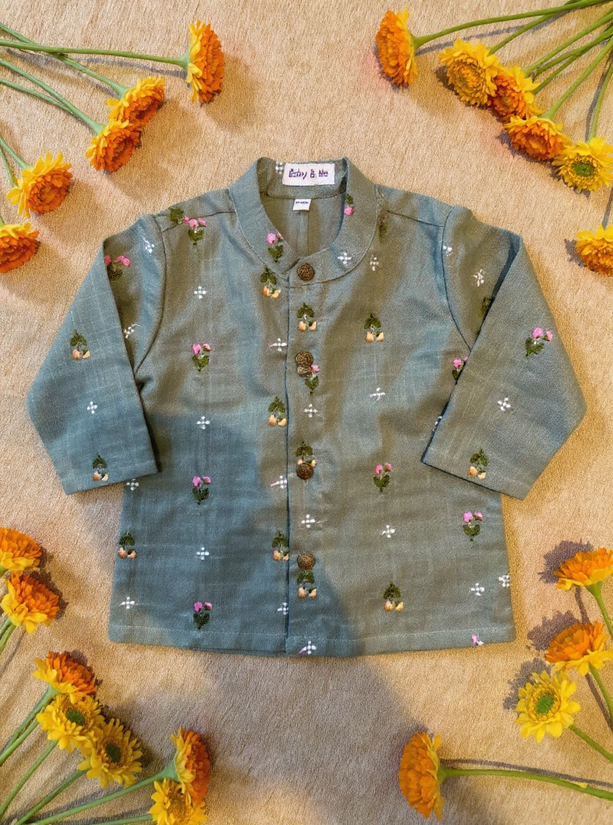 Grey Linen Kurta for baby boy ethnic top wear