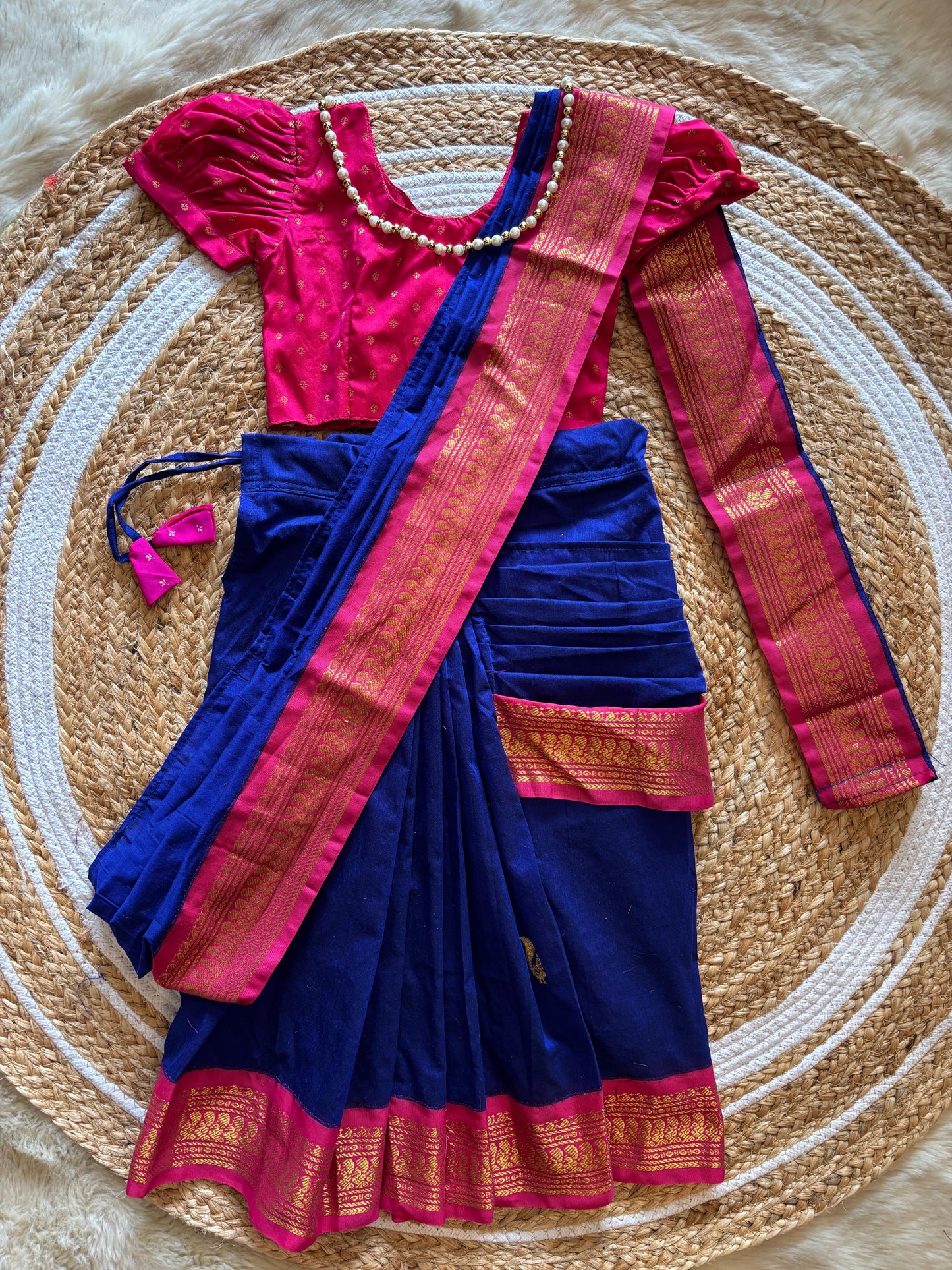 Royal blue  and Pink  - Ready to wear saree for kids Ethnic wear for baby girl
