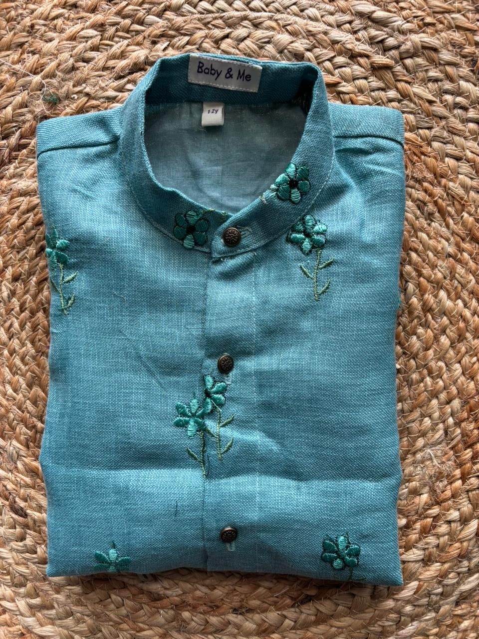 Sky blue Linen Kurta for baby boy ethnic top wear
