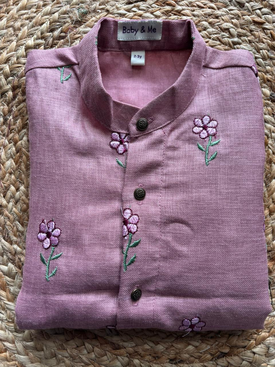 Pastel pink Linen Kurta for baby boy ethnic top wear
