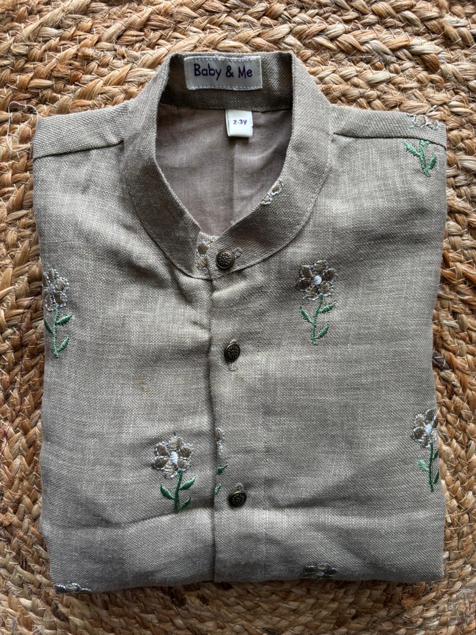 Grey Linen Kurta for baby boy ethnic top wear