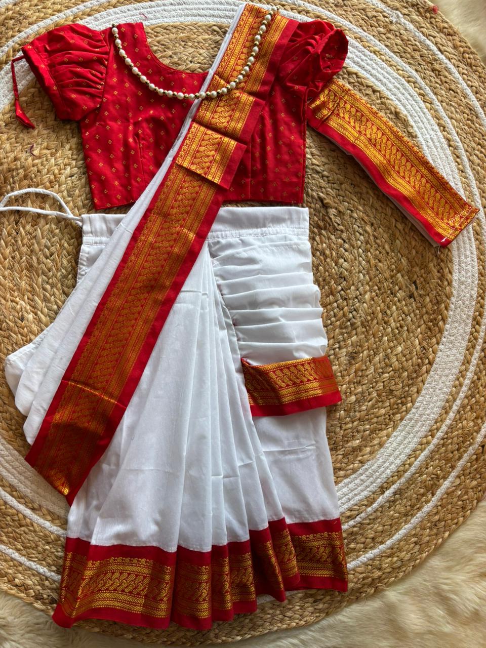 White And Red  - Ready to wear saree for kids Ethnic wear for baby girl