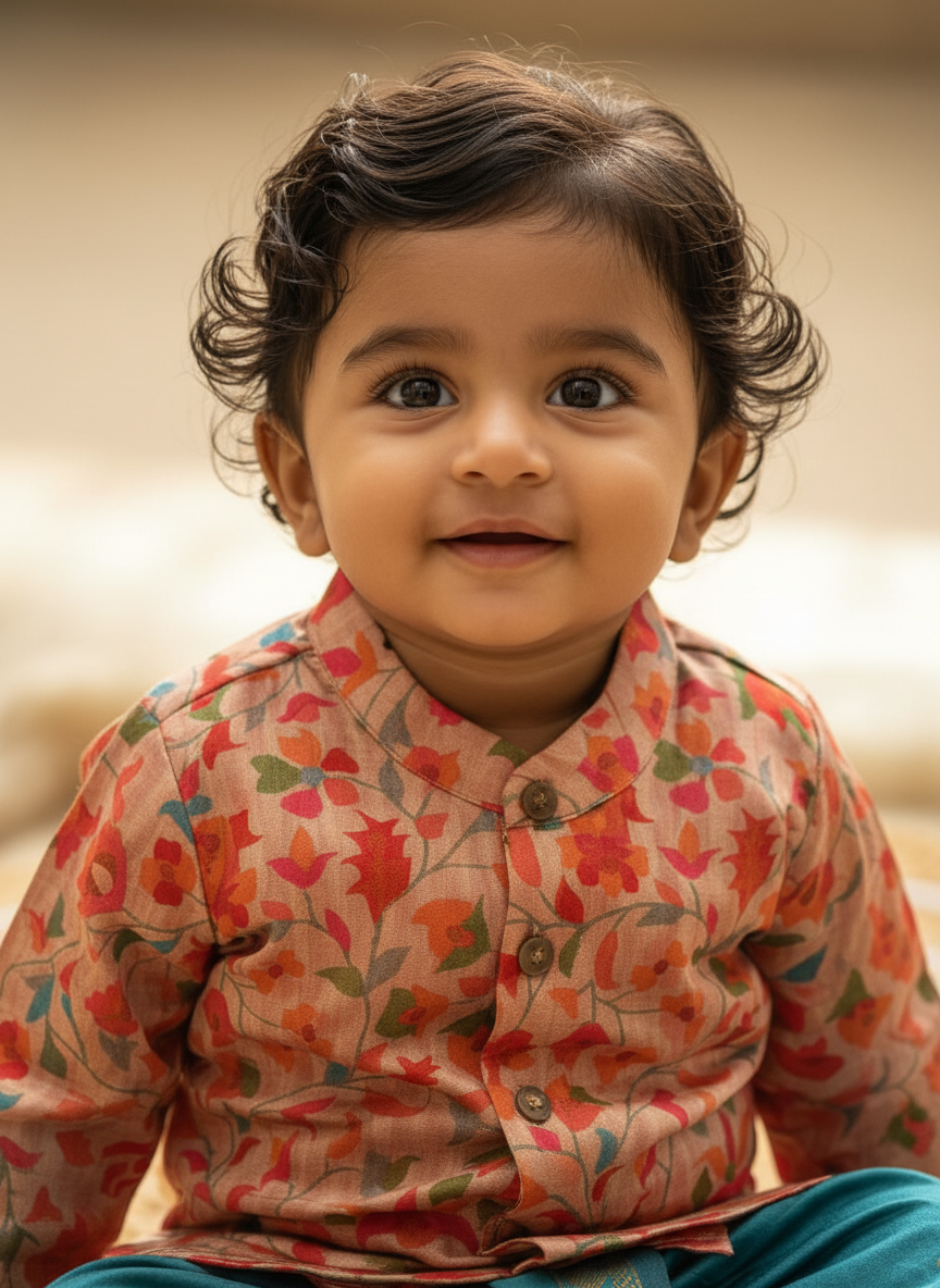 Traditional Indian Multi floral Autumn with Sky Blue kurta dhoti baby boy ethnic wear