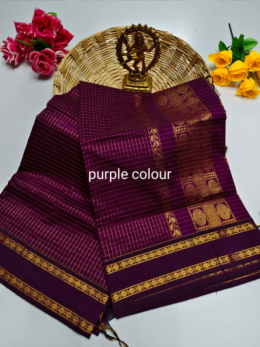 Wine - Premium Checked Cotton Silk Saree with Contrast Blouse