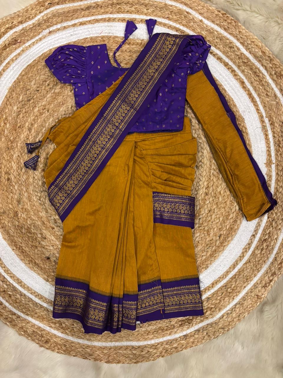 Mustard yellow and purple  - Ready to wear saree for kids Ethnic wear for baby girl