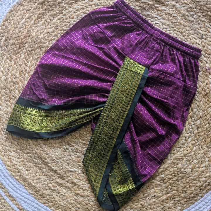 Wine checks with bottle green dhoti baby boy ethnic bottom wear