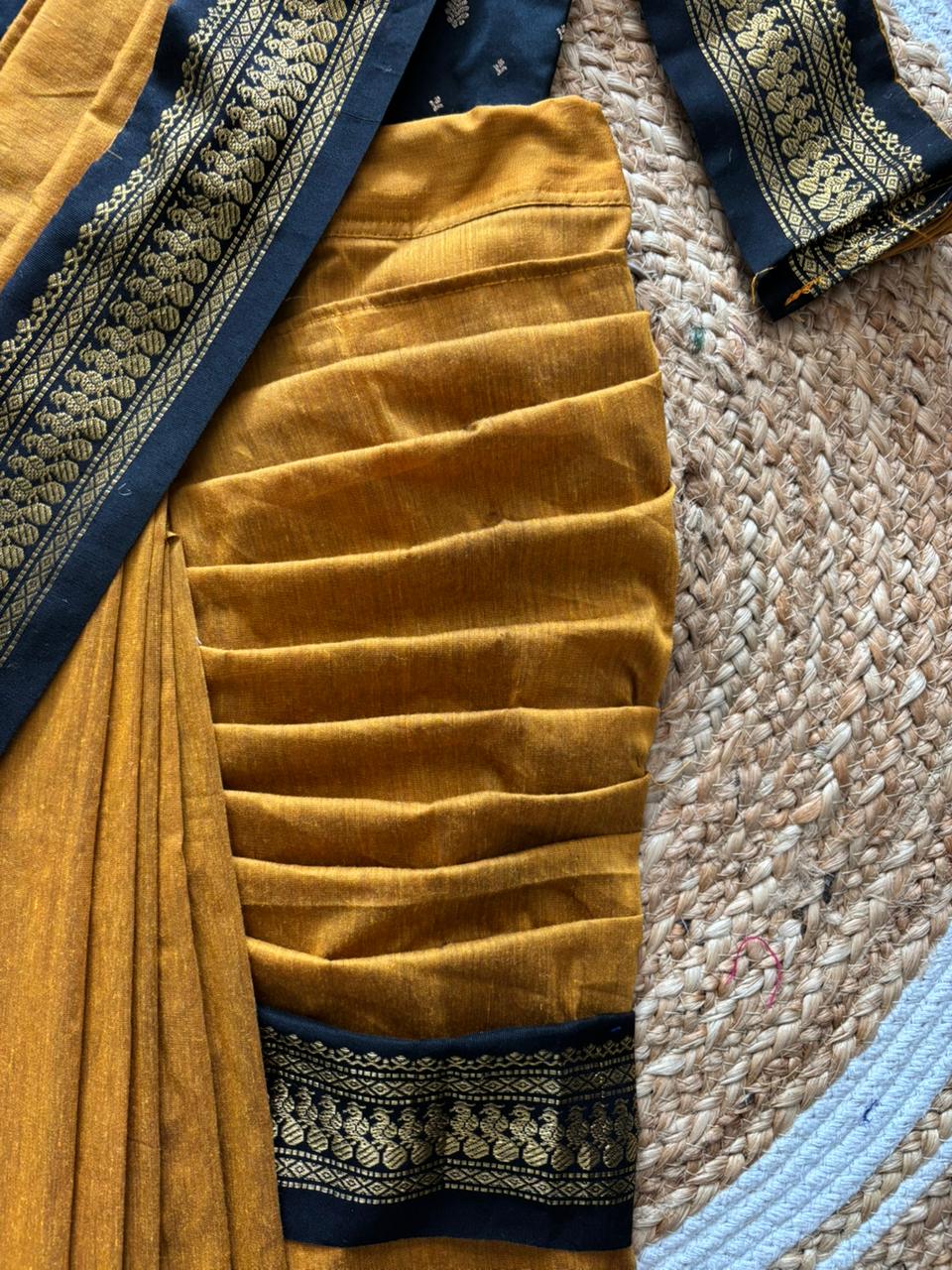 turmeric yellow with black - Ready to wear saree for kids Ethnic wear for baby girl